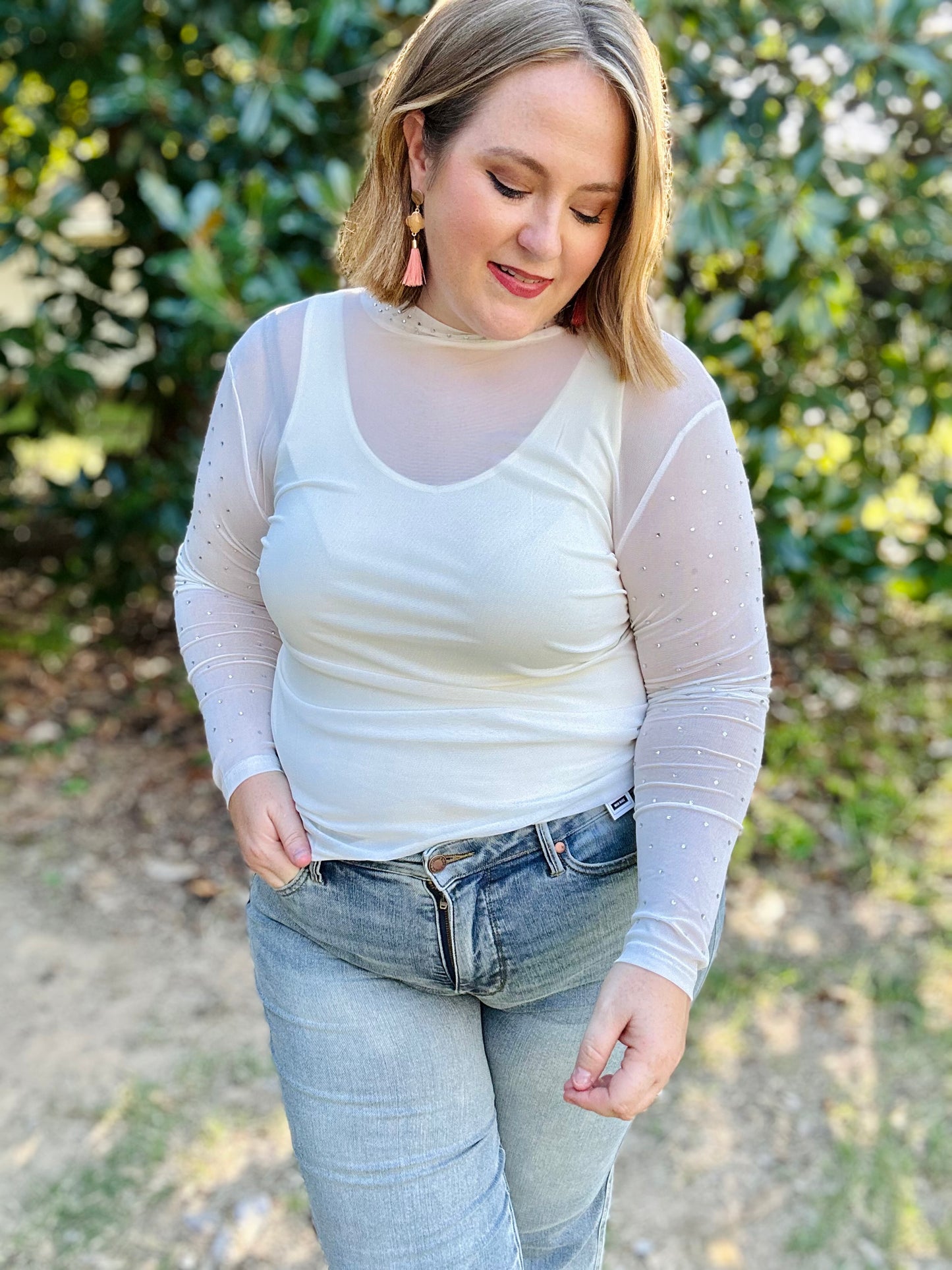 (RESTOCK) Rhinestone Paradise Mesh Top
