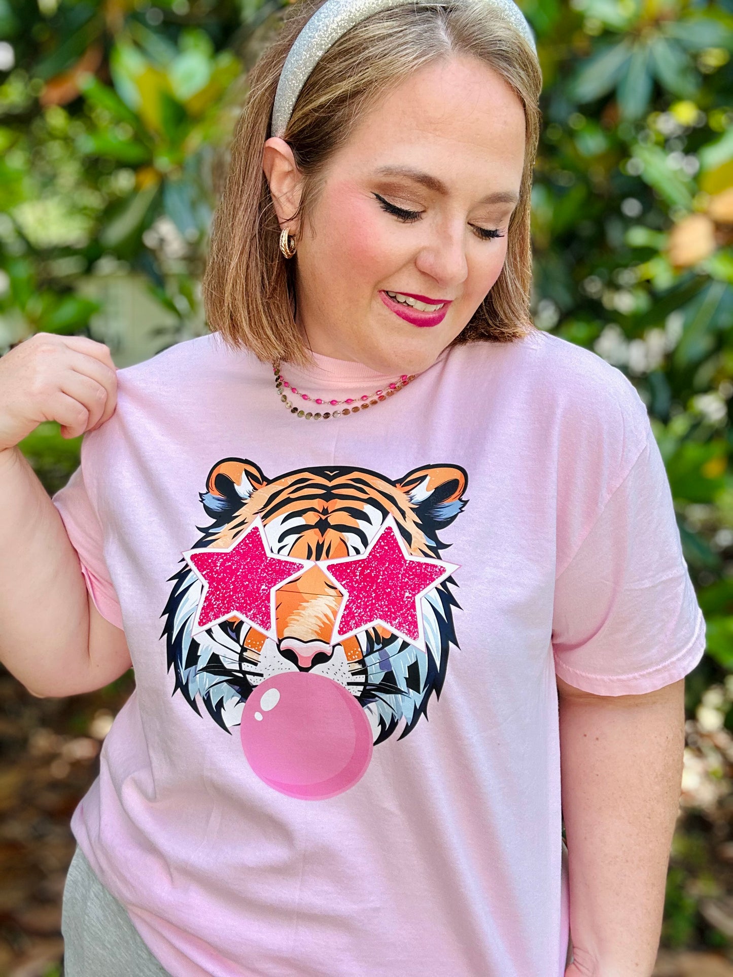 Starry Eyed Tiger on Pink Comfort Color