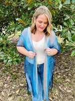 Fiona Netted Fringe Kimono in Blue