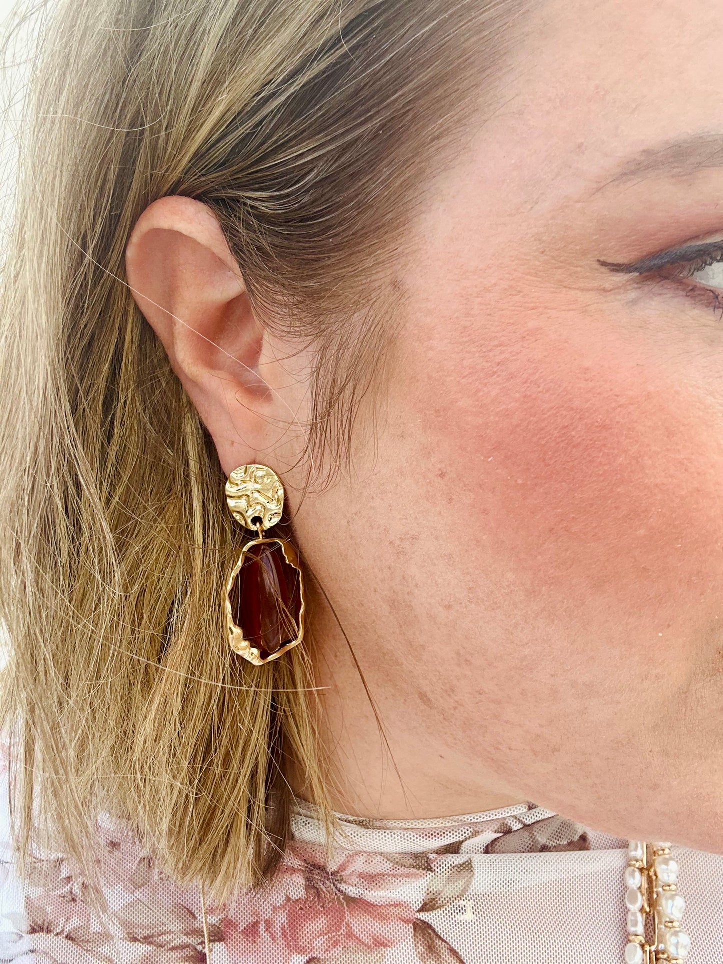 Geostone Drop Earrings - Amber