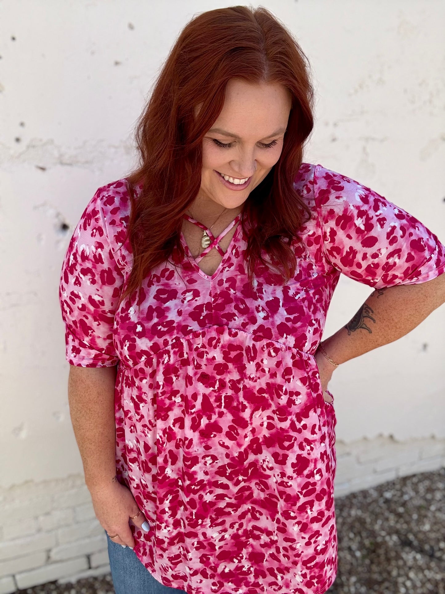 Annie Leopard Babydoll Top in Pink
