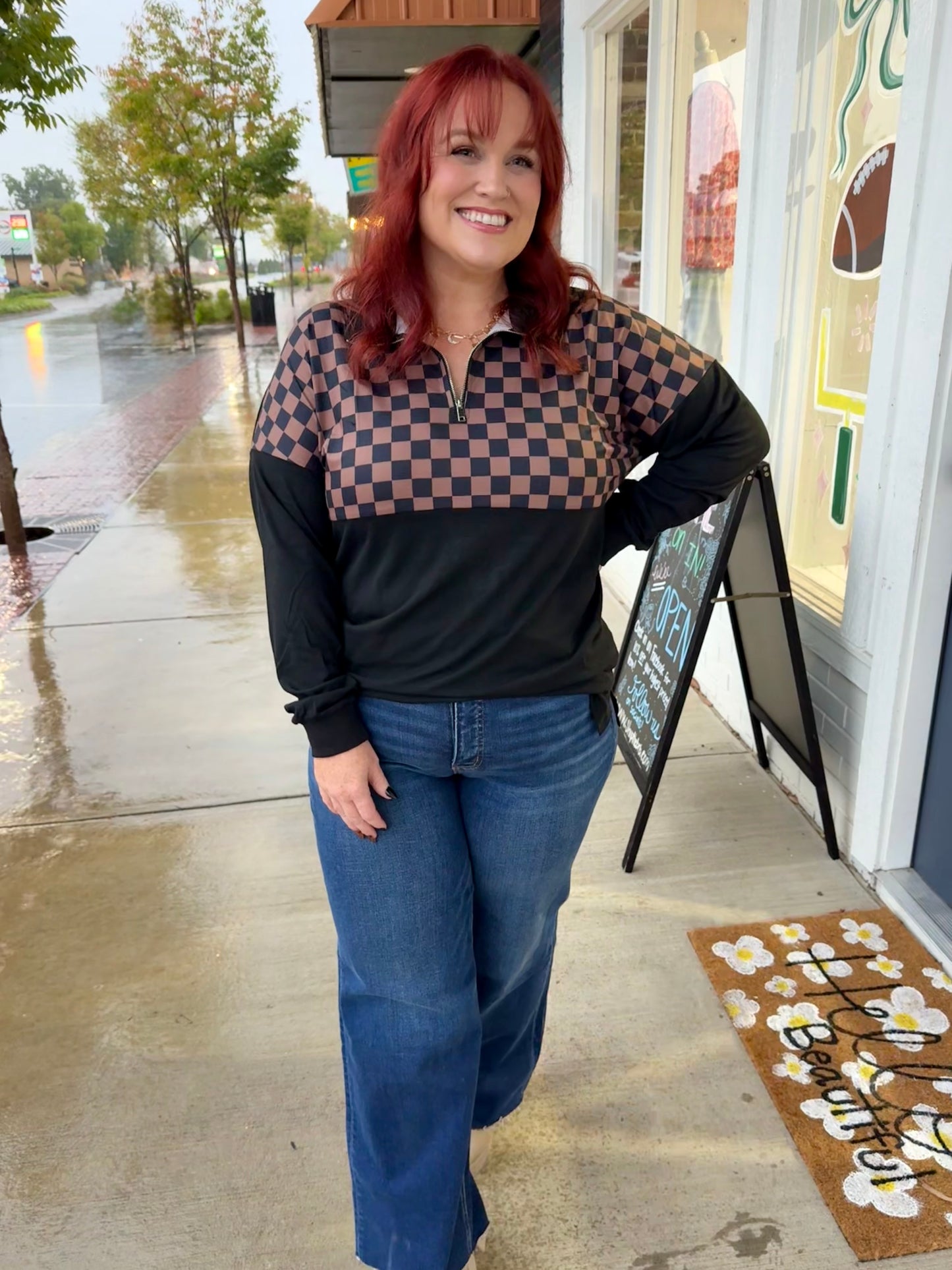 Checkered Half-Zip Pullover