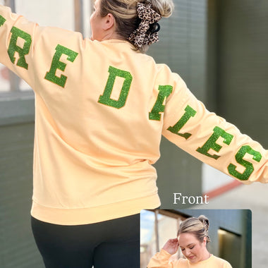 Mascot Faux Glitter Stretch Sleeve Sweatshirt