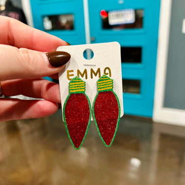 Red Glitter Christmas Light Earrings