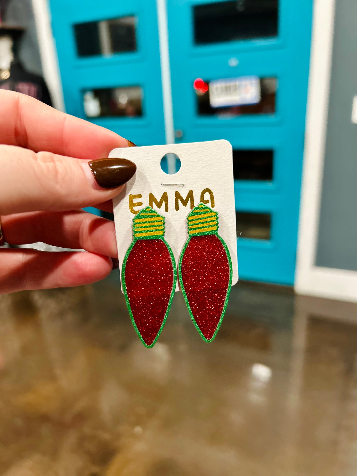 Red Glitter Christmas Light Earrings