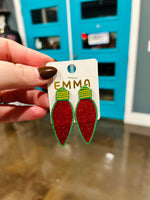 Red Glitter Christmas Light Earrings