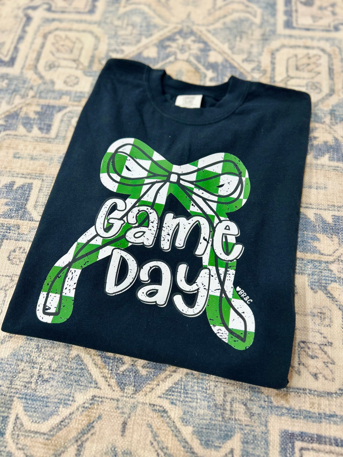 Green Checkered Bow Game Day (Customizable)