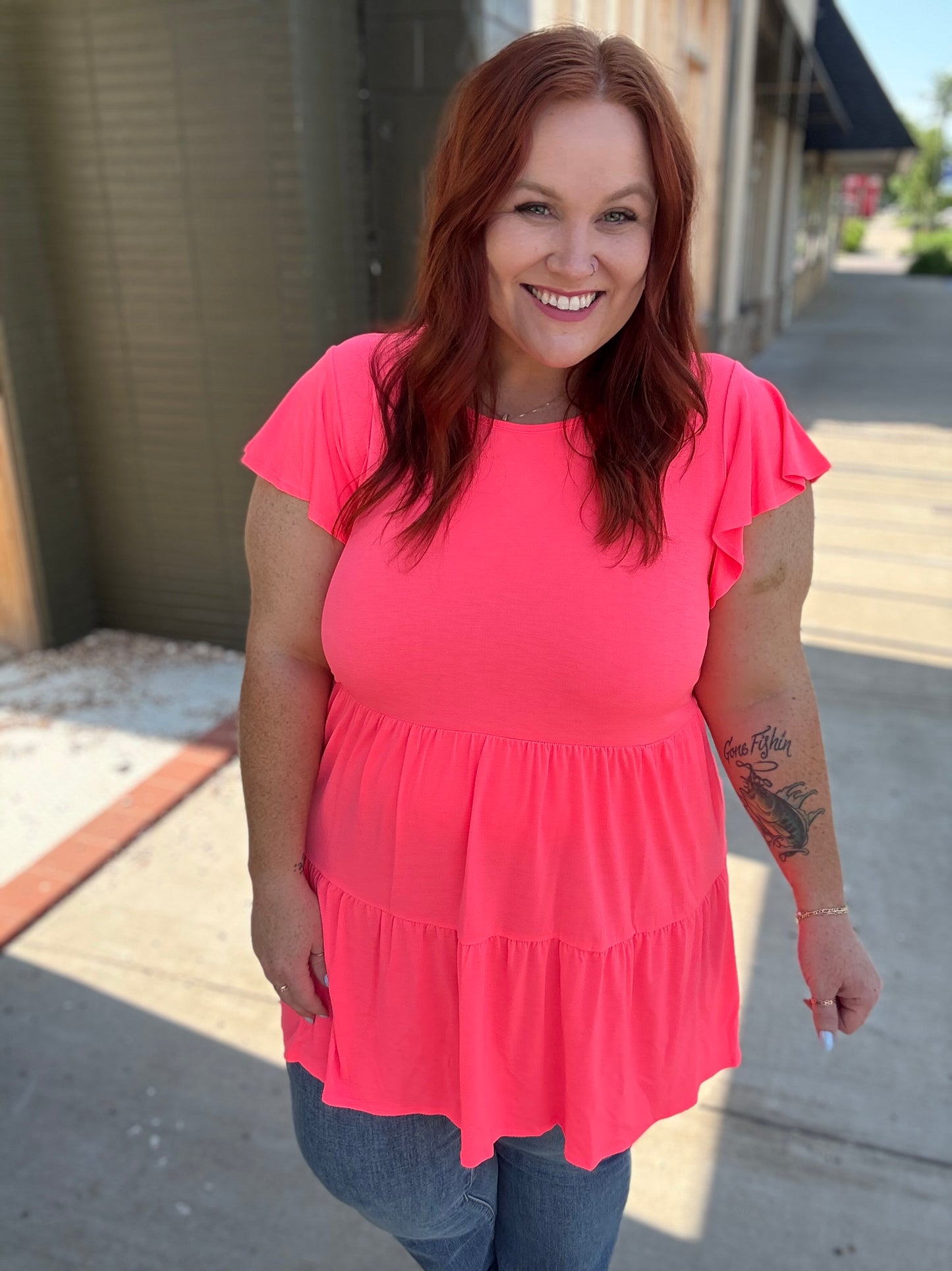 Nellie Neon Coral Tiered Top