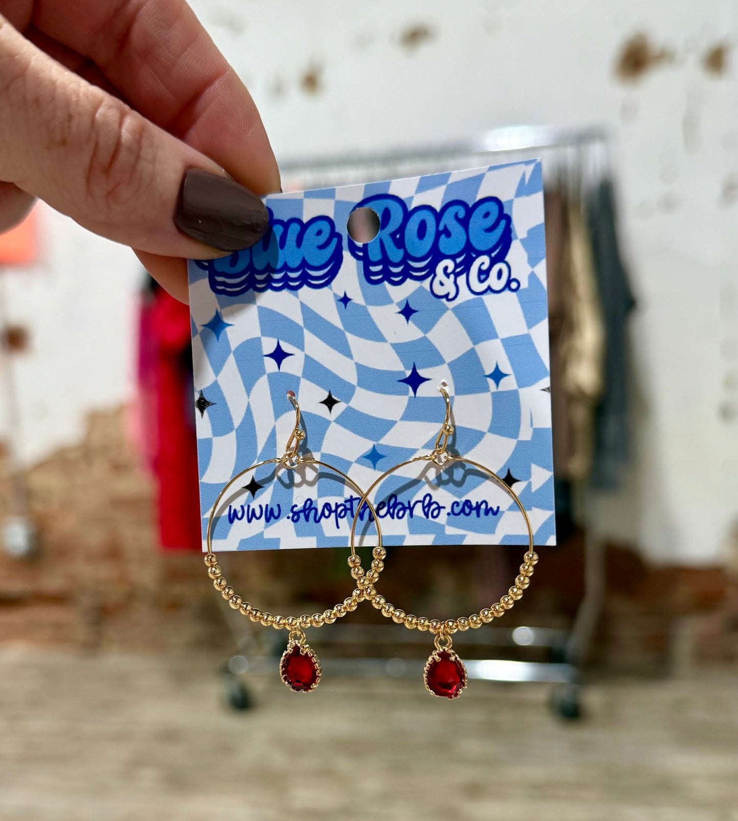 Red Rhinestone Hoop Earrings