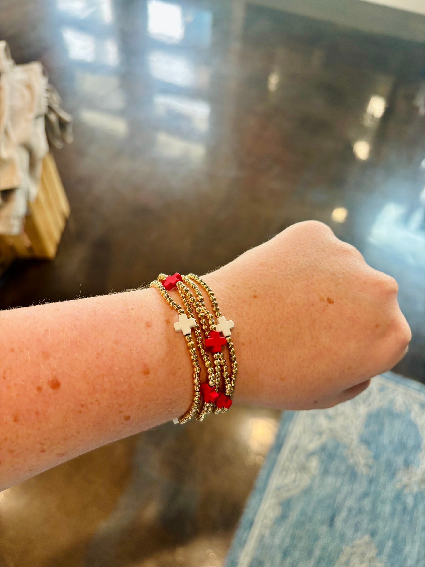 Set of Five Gold Beaded Bracelets (Multiple Colors)