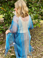 Fiona Netted Fringe Kimono in Blue