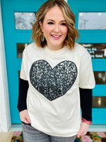 Faux Sequin Heart Tee on Comfort Colors