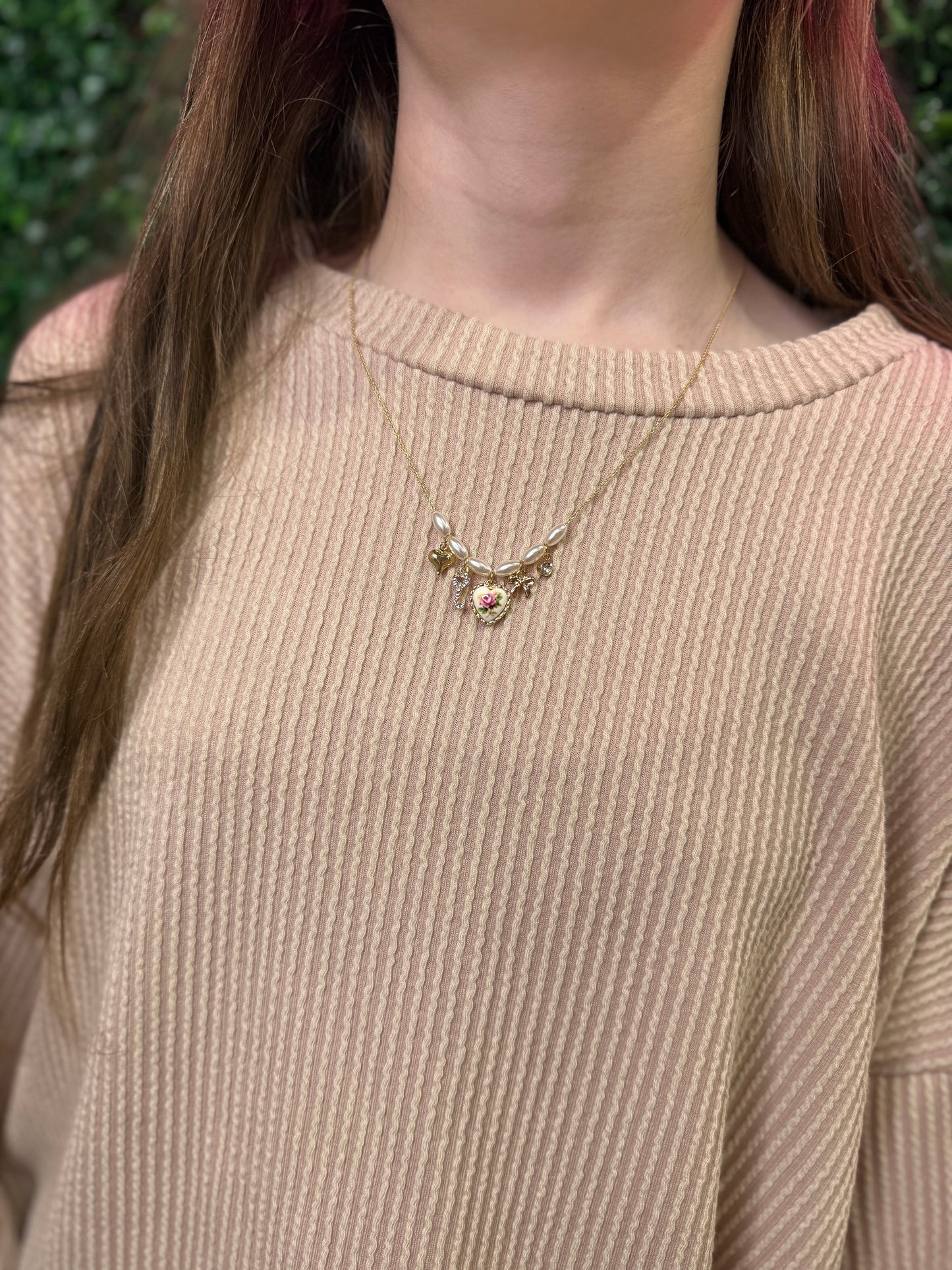 Dainty Gold Pearl Charm Necklace