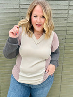 Puff Sleeve Urban Ribbed Color Block Top
