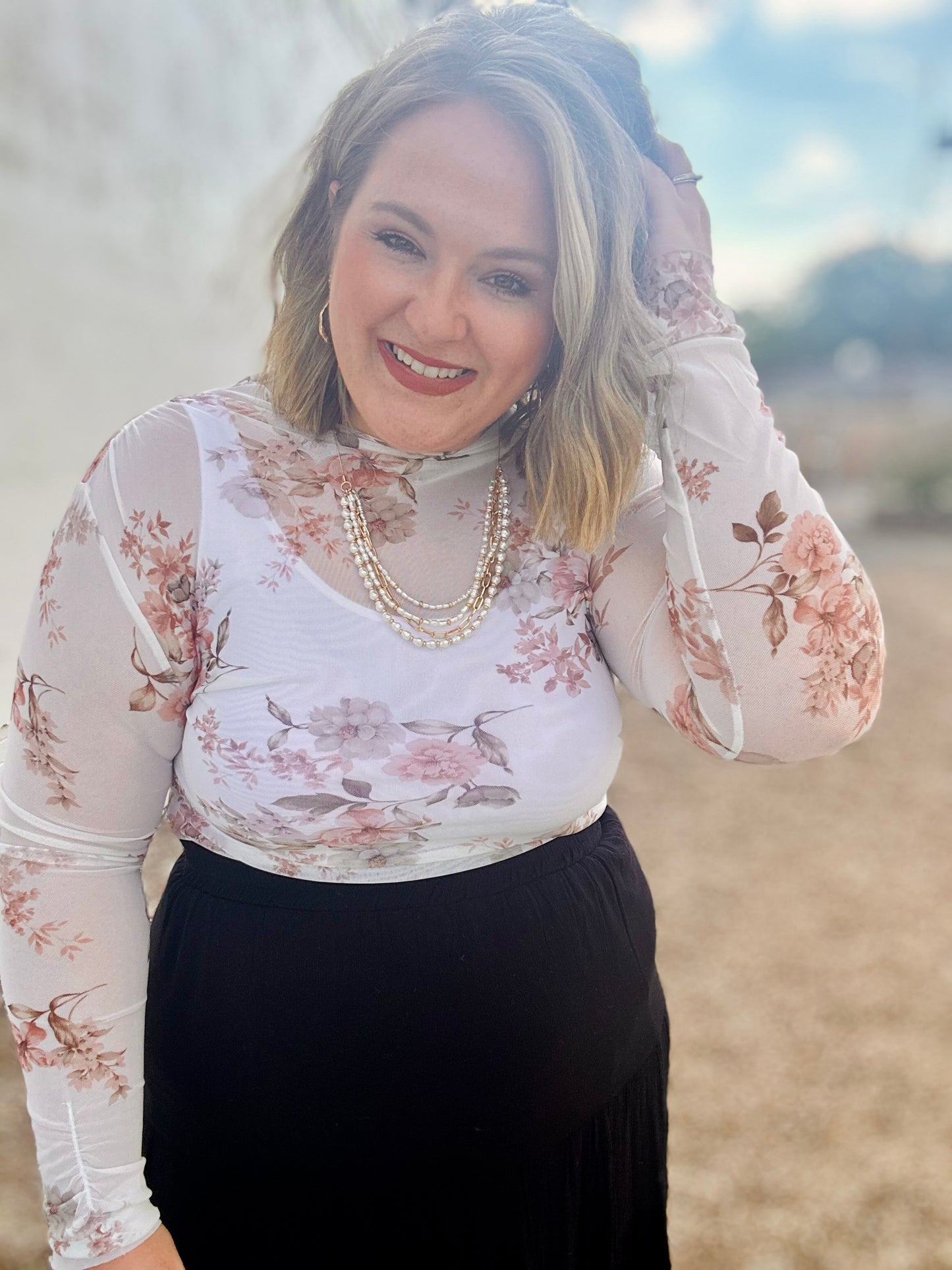 Ivory Floral Mesh Top