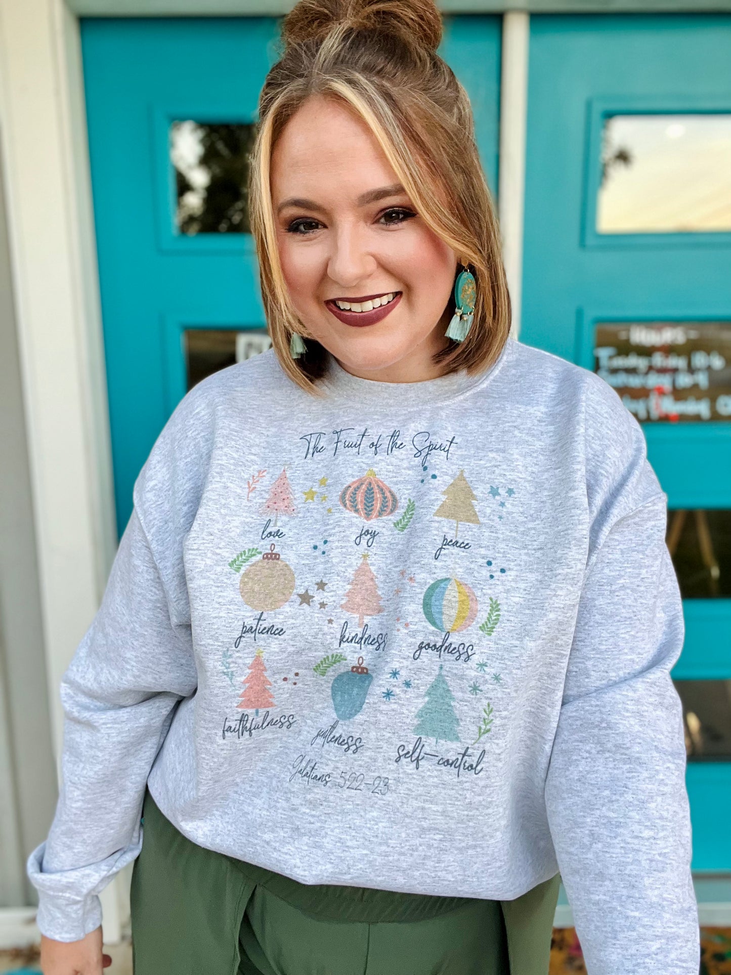 Christmas Fruits of the Spirit Sweatshirt on Gray