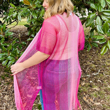 Fiona Netted Fringe Kimono in Pink