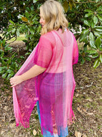 Fiona Netted Fringe Kimono in Pink