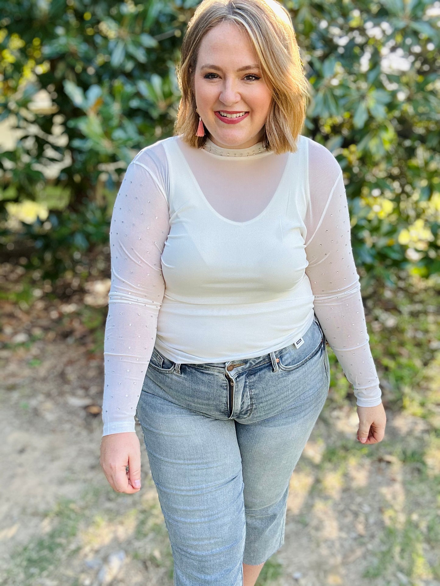 (RESTOCK) Rhinestone Paradise Mesh Top