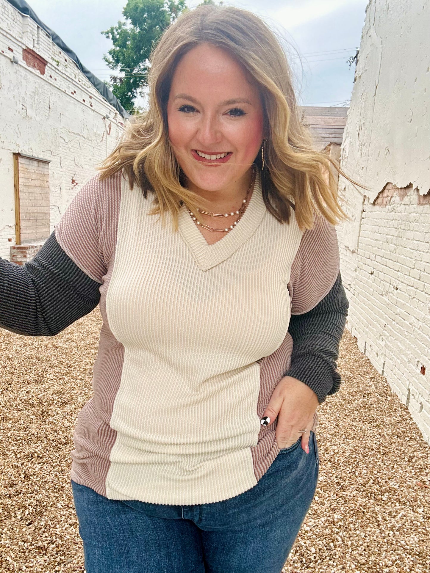 Puff Sleeve Urban Ribbed Color Block Top