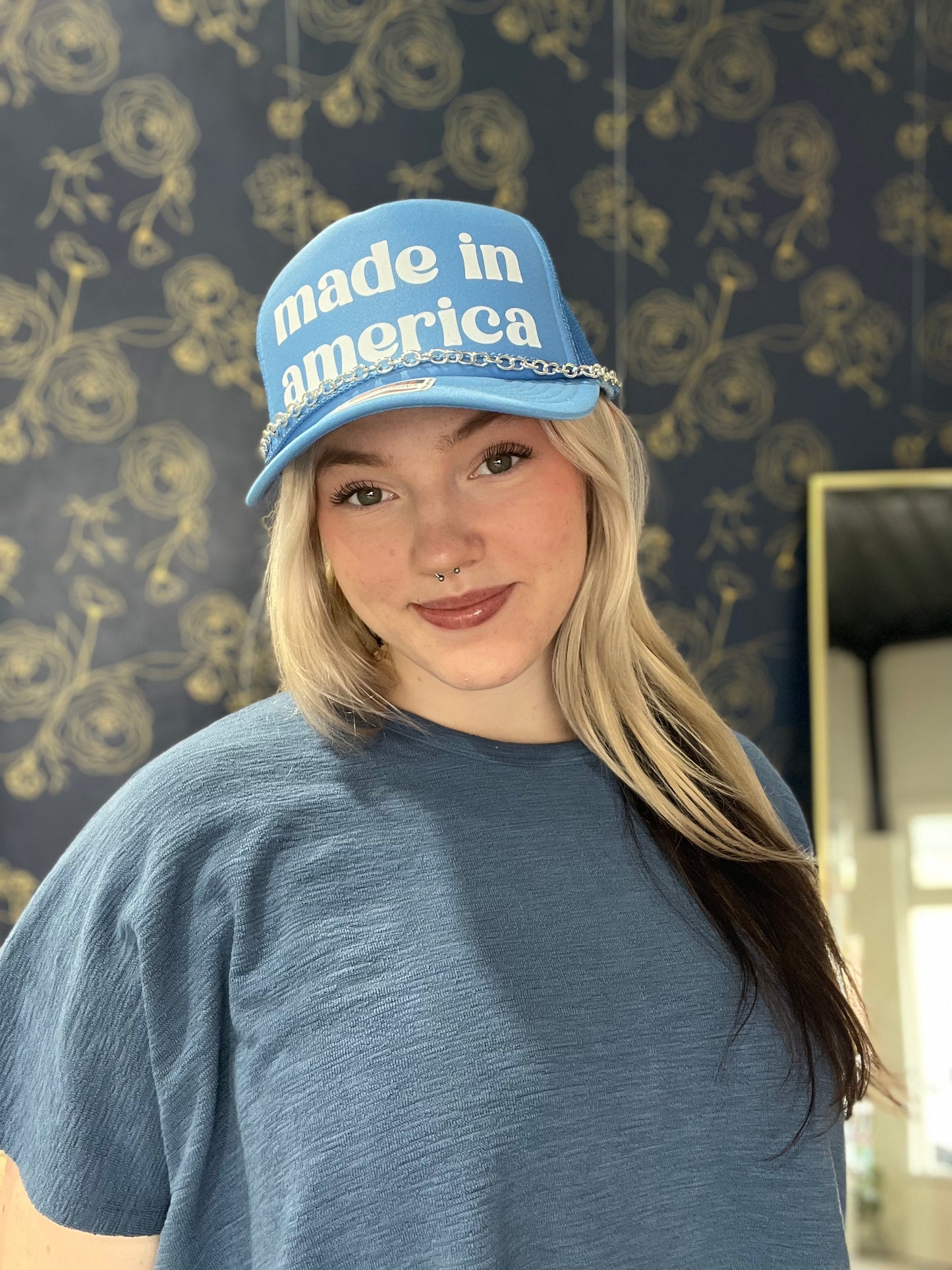 Made in America Trucker with Hat Chain