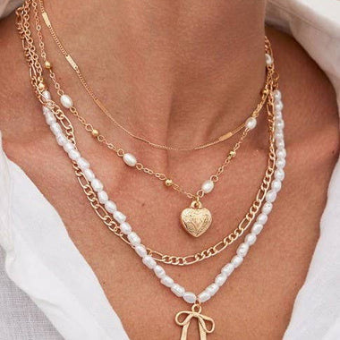 Bow Pearl Layered Necklace