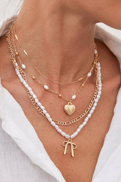 Bow Pearl Layered Necklace