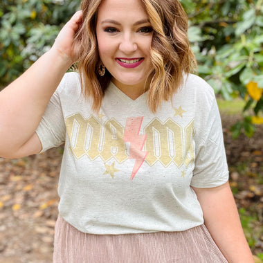 Rocker Mama Tee on Oatmeal V-Neck