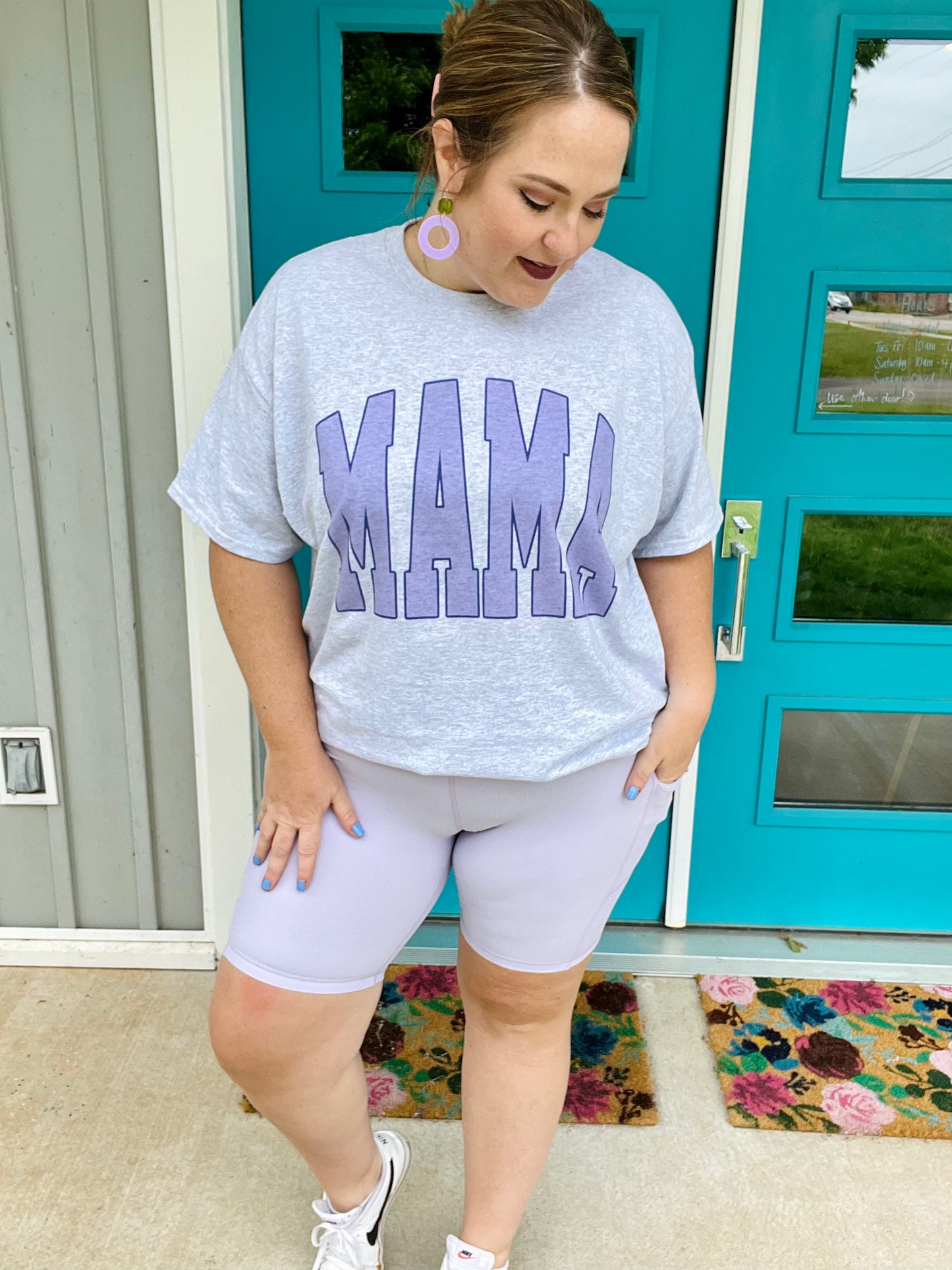 Mama Varsity Lavender Tee on Gray