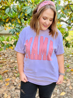 Mama Varsity Pink Tee on Lavender