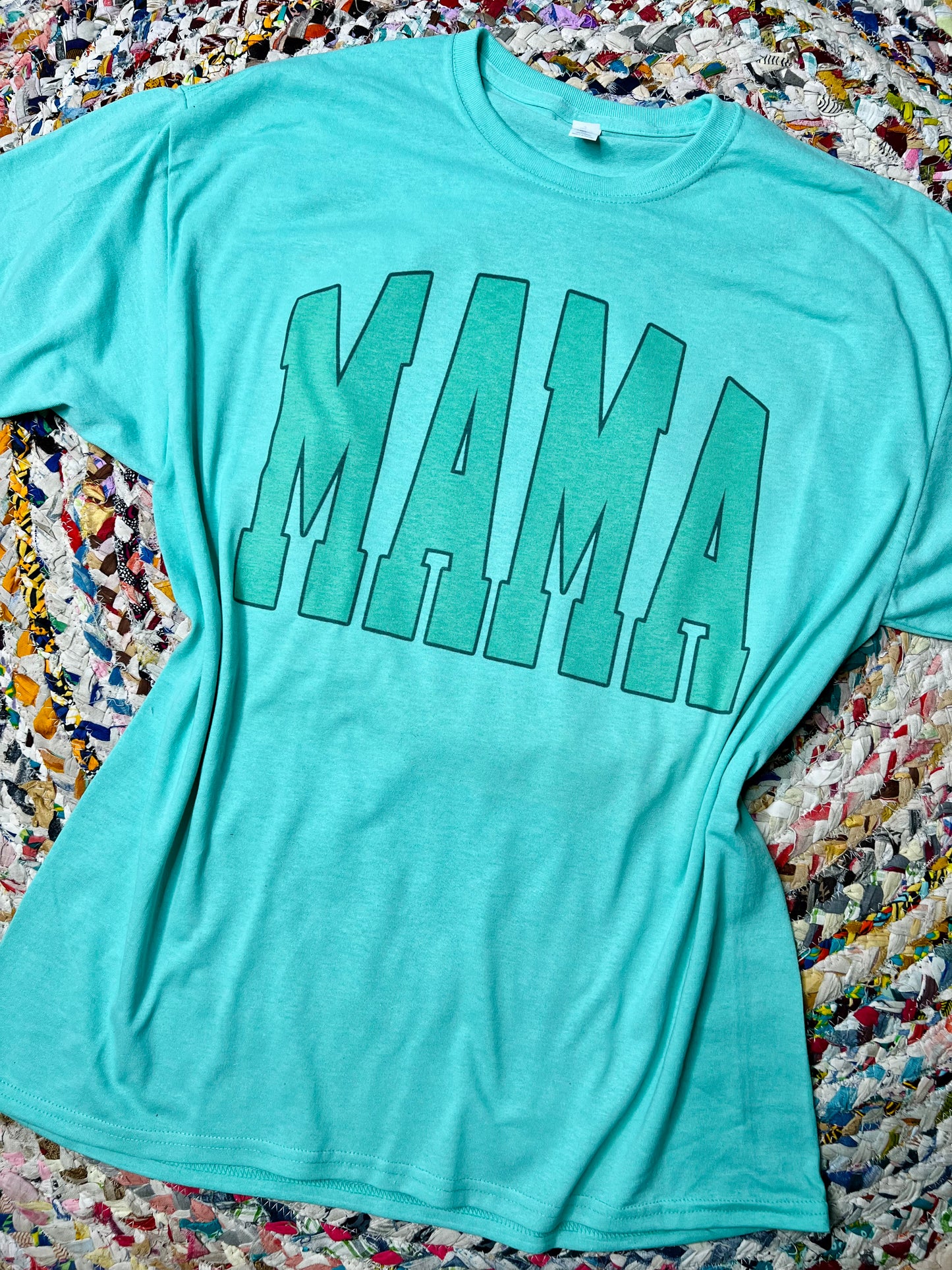 Mama Varsity Sage Tee on Mint Green