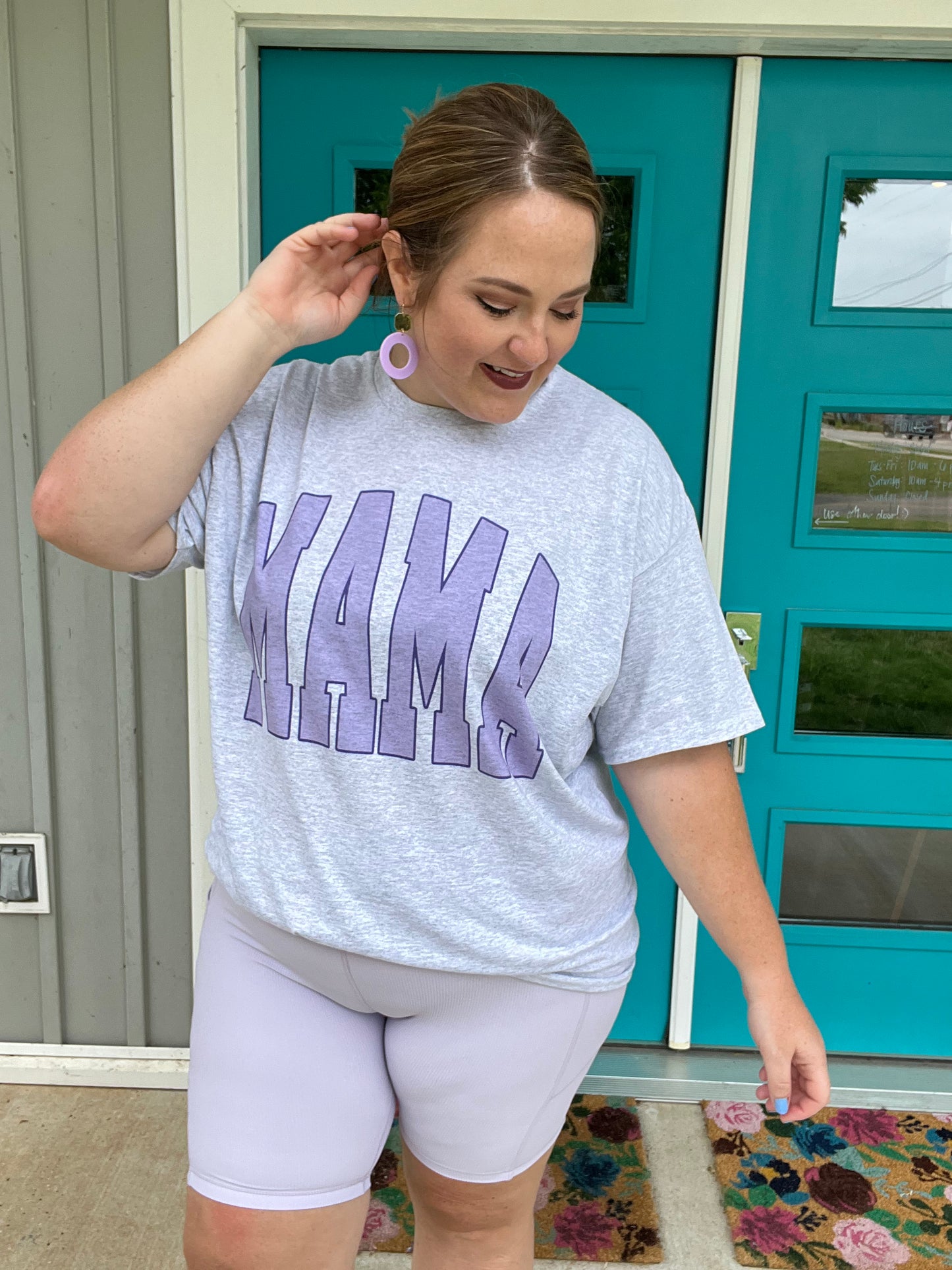 Mama Varsity Lavender Tee on Gray