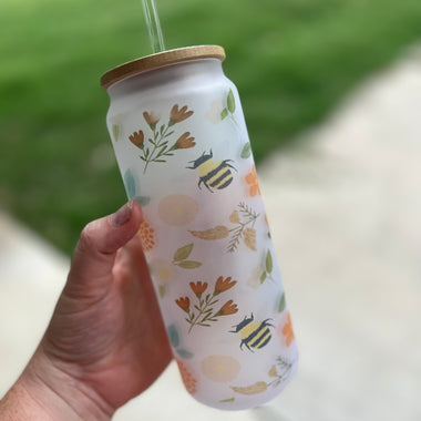 25 oz Frosted Bumblebee Floral Libby Cup