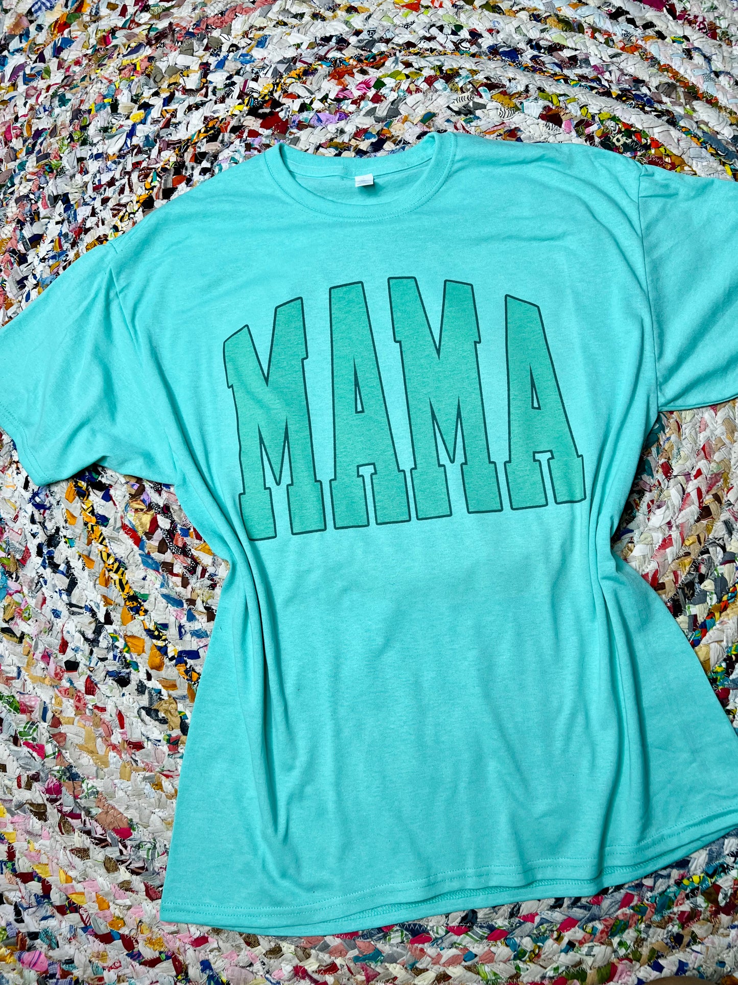 Mama Varsity Sage Tee on Mint Green