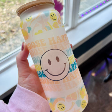 25 oz Choose Happy Frosted Glass Can