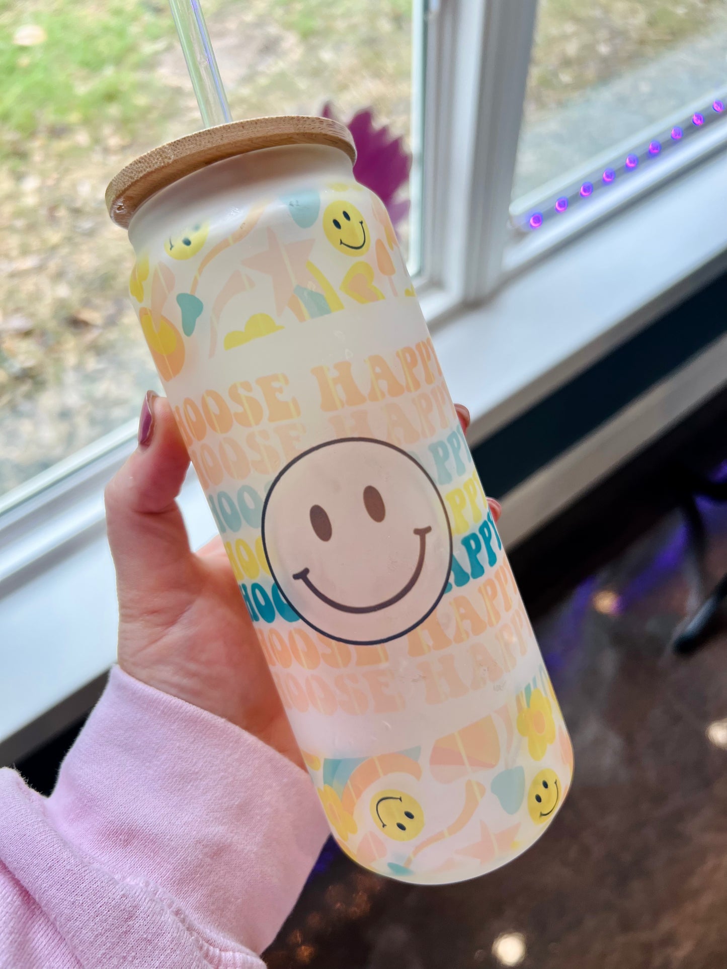 25 oz Choose Happy Frosted Glass Can