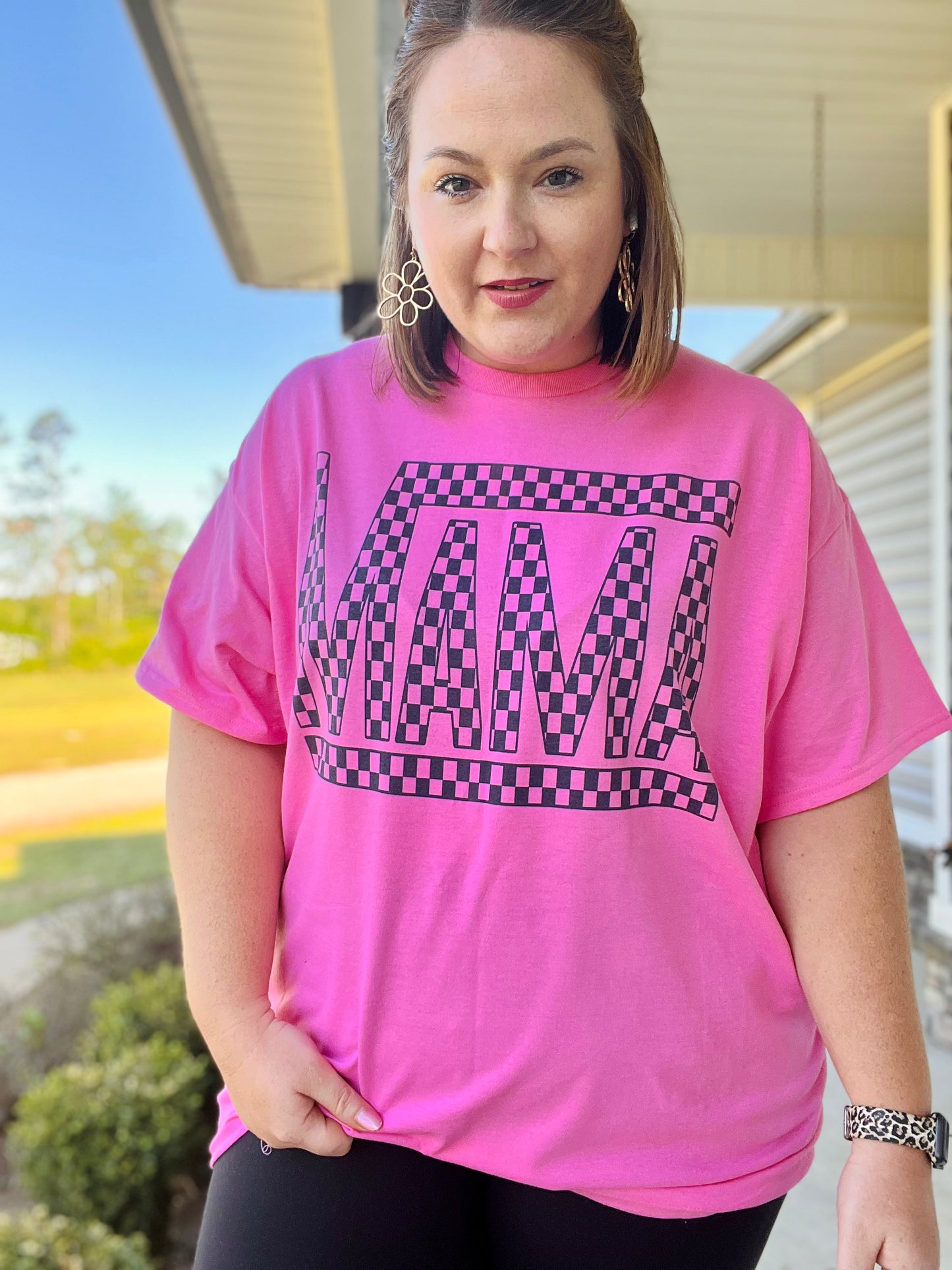 Checkered Mama on Bubblegum Pink