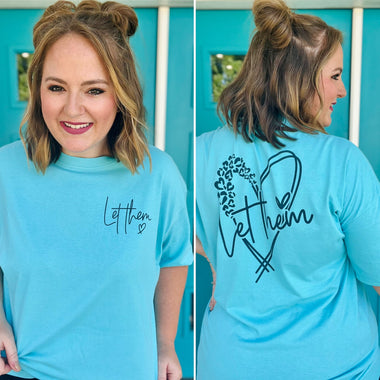 “Let Them” Leopard Tee on Neon Blue (Front/Back)