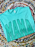 Mama Varsity Sage Tee on Mint Green