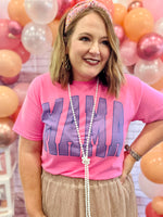 Mama Varsity Blue Tee on Pink