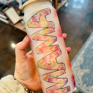 25 oz Floral Mama Frosted Glass Can