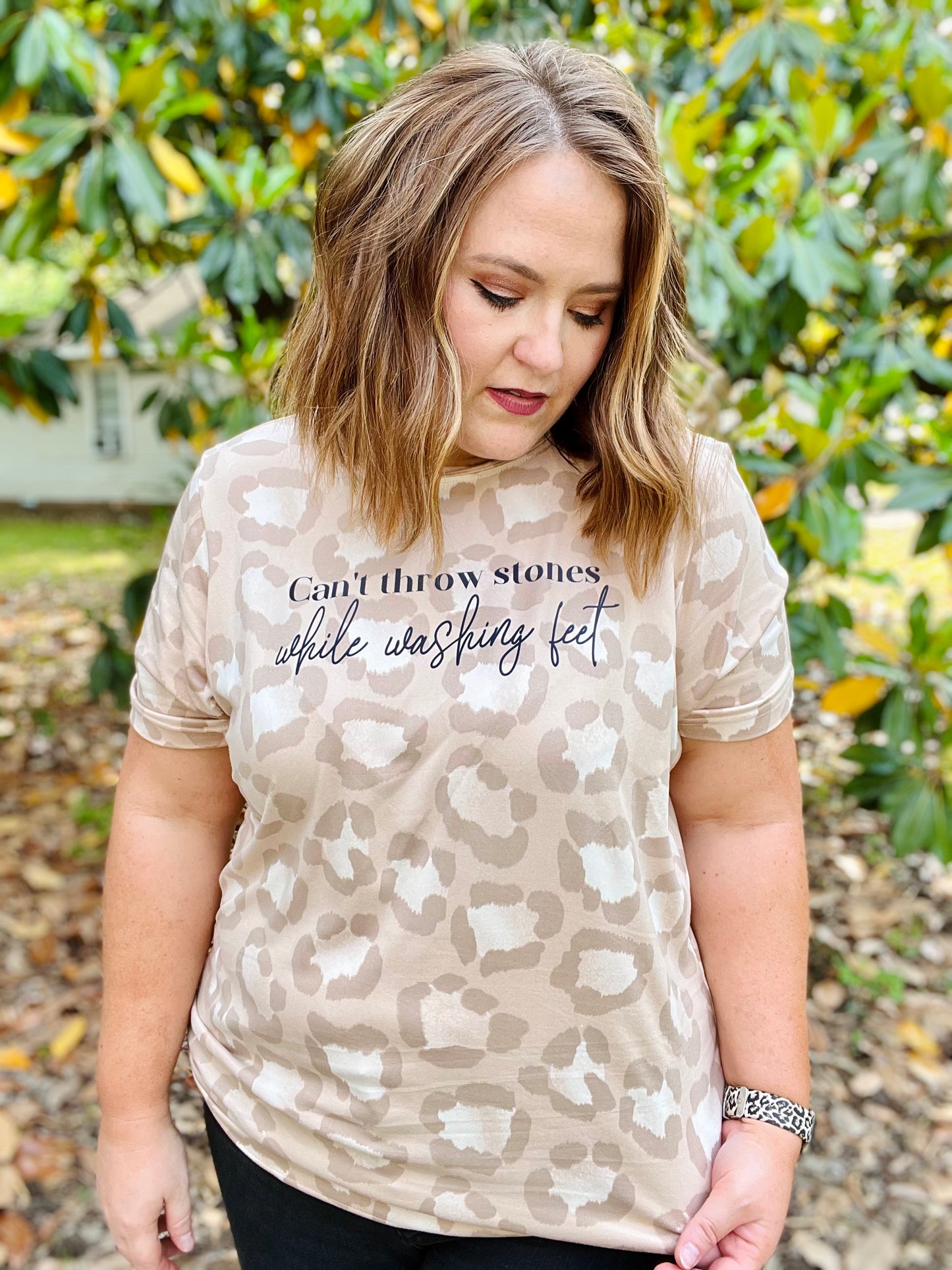 Can’t Throw Stones on Leopard Tee