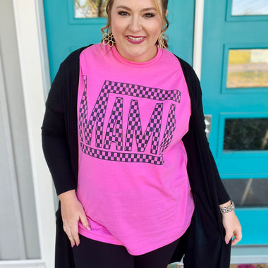 Checkered Mama on Bubblegum Pink