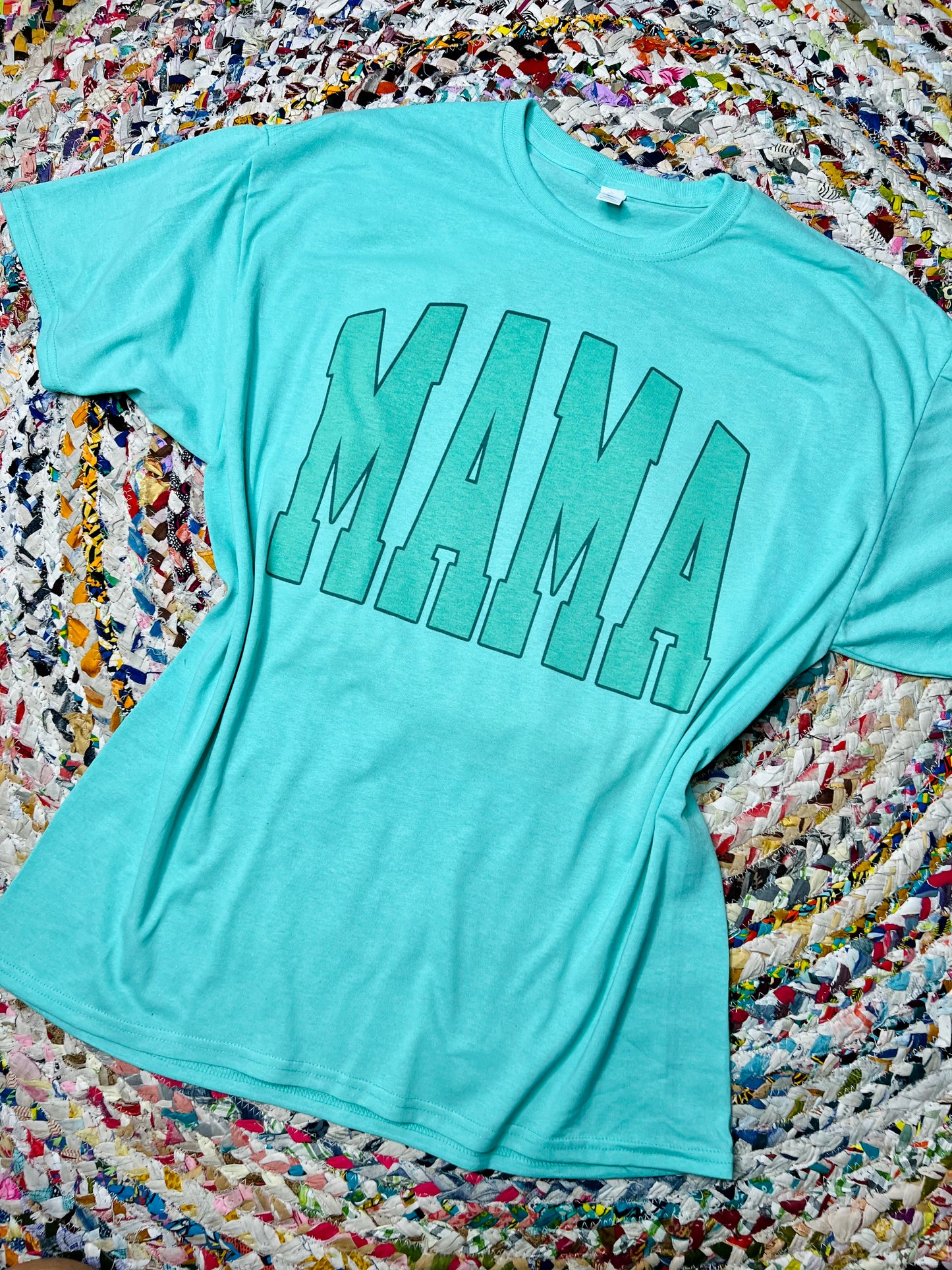 Mama Varsity Sage Tee on Mint Green