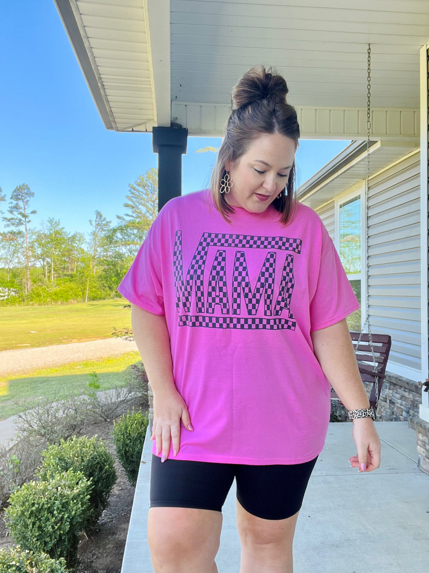 Checkered Mama on Bubblegum Pink