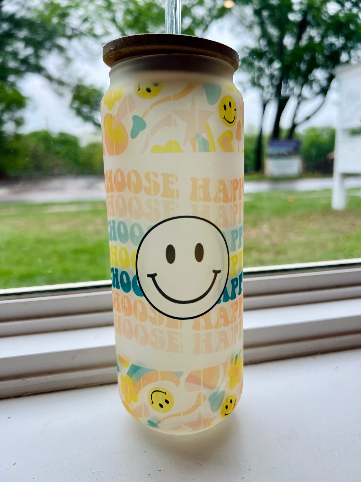 25 oz Choose Happy Frosted Glass Can