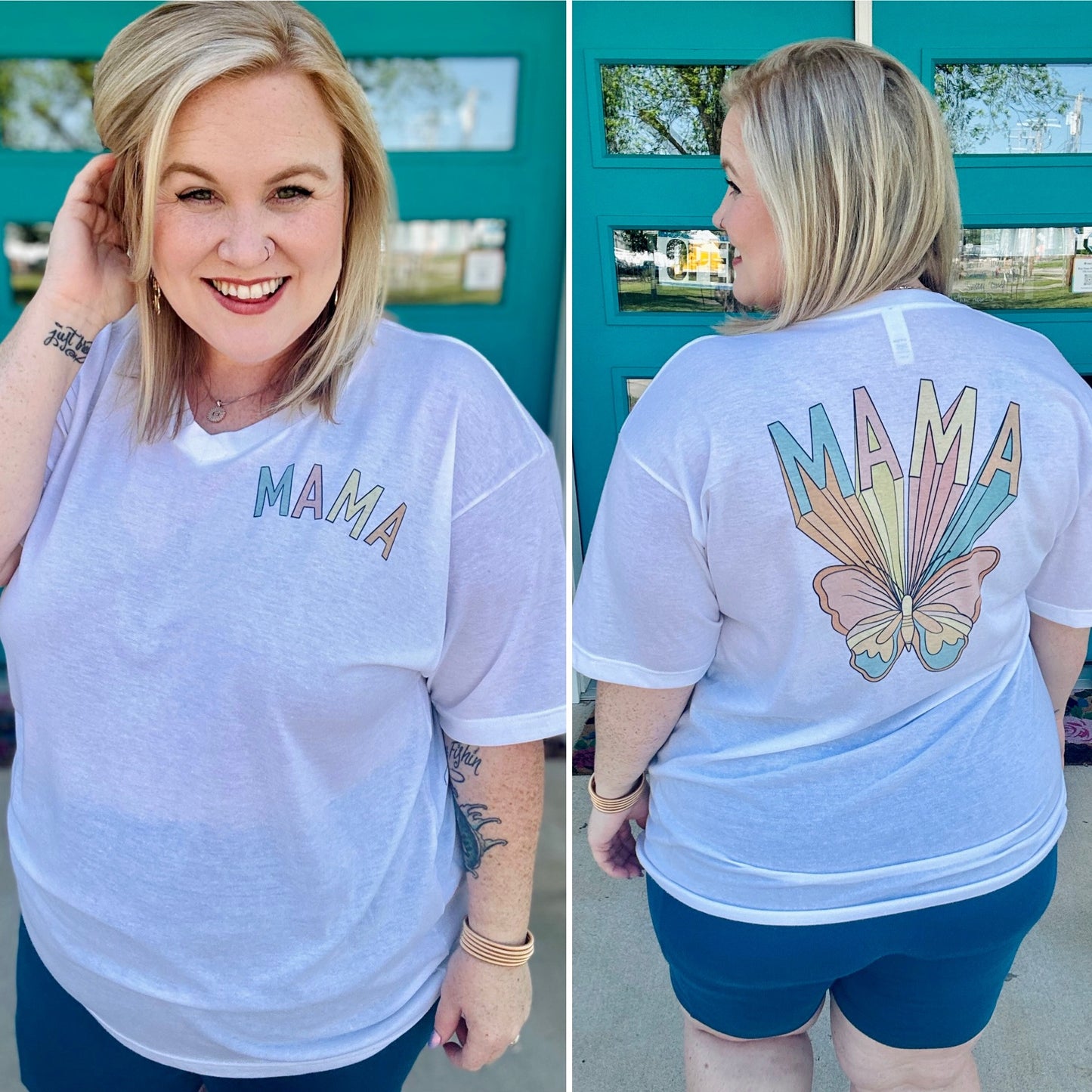 Mama Starburst V-Neck on White (Front/Back)