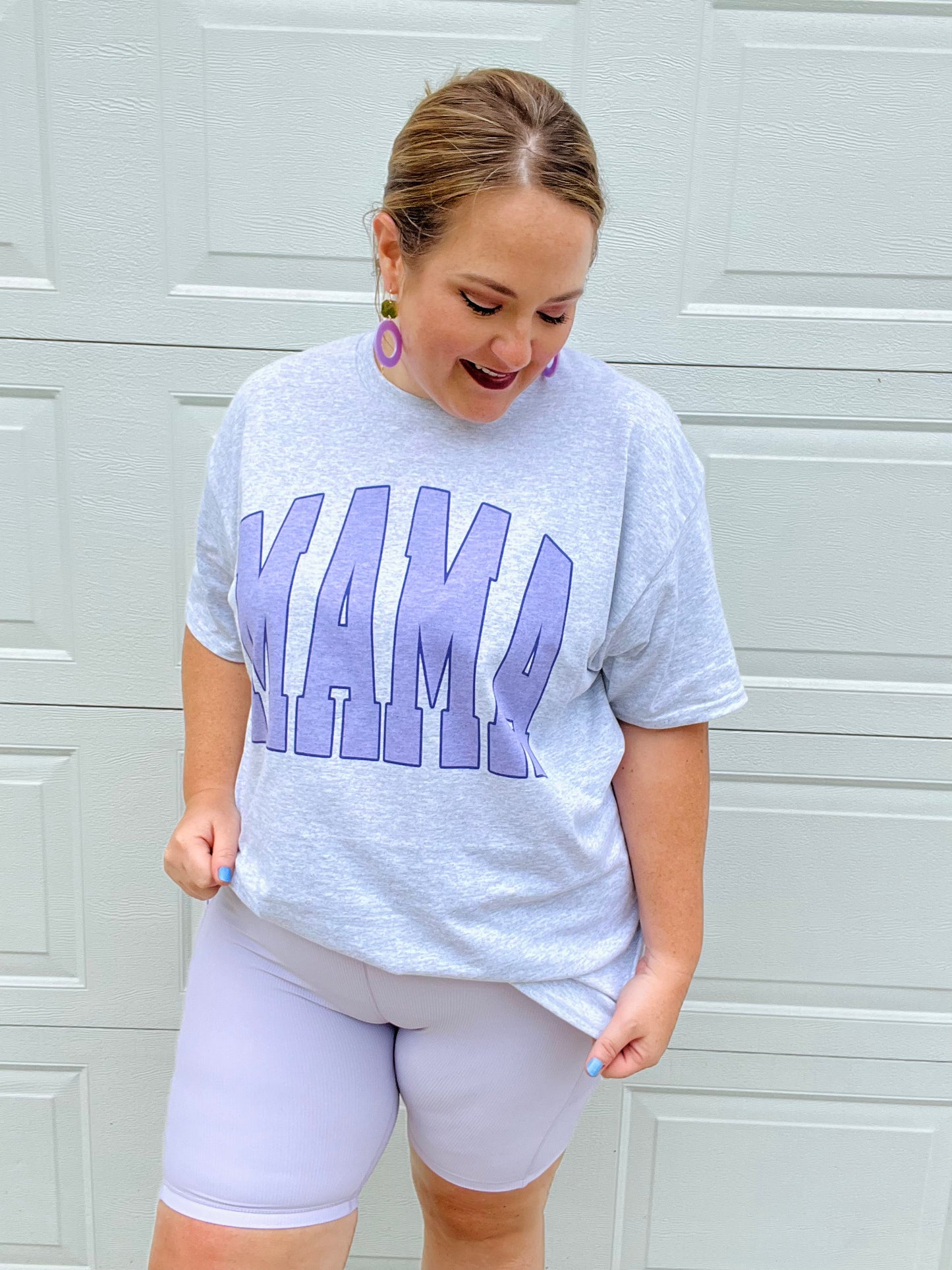 Mama Varsity Lavender Tee on Gray