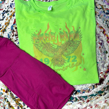 Free Bird Neon Distressed Graphic Tee (Multiple Colors)