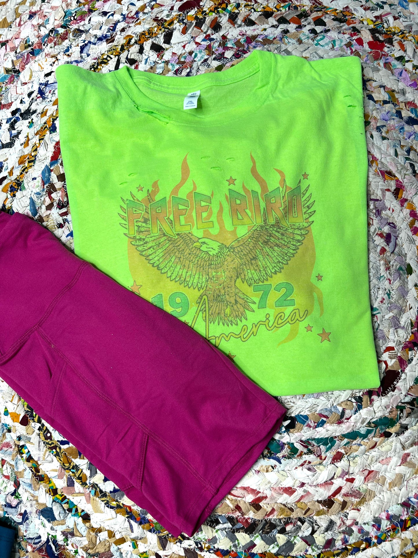 Free Bird Neon Distressed Graphic Tee (Multiple Colors)